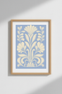 Botanical Wall Art Print | Nouveau Floral, Blue Cream | Living Room Decor