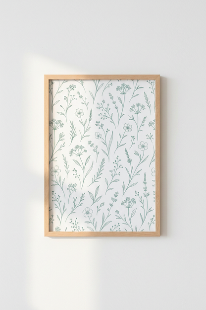Wildflower Botanical Wall Art | Sage Green Floral Sketch, Nursery Decor