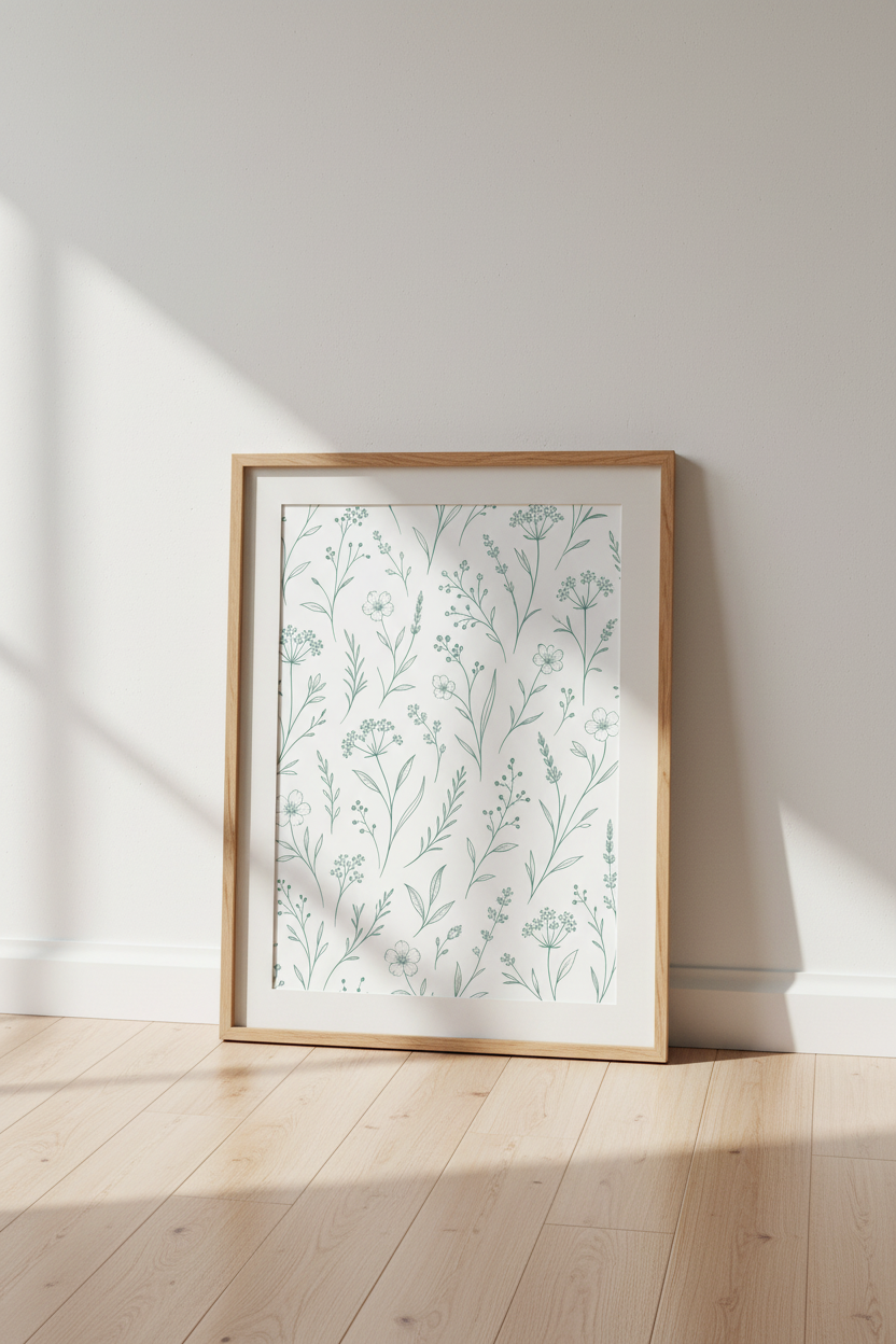 Wildflower Botanical Wall Art | Sage Green Floral Sketch, Nursery Decor