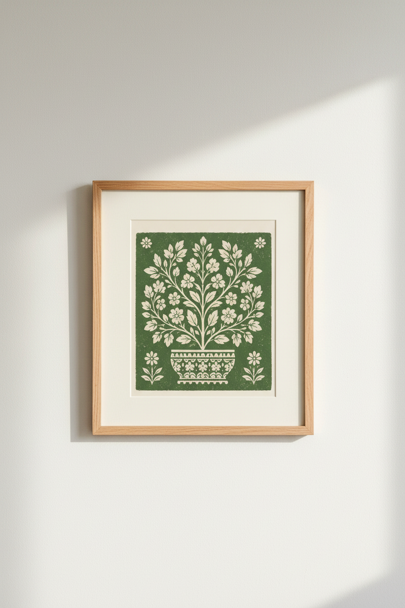 botanical wall art | Vintage green tile, living room decor