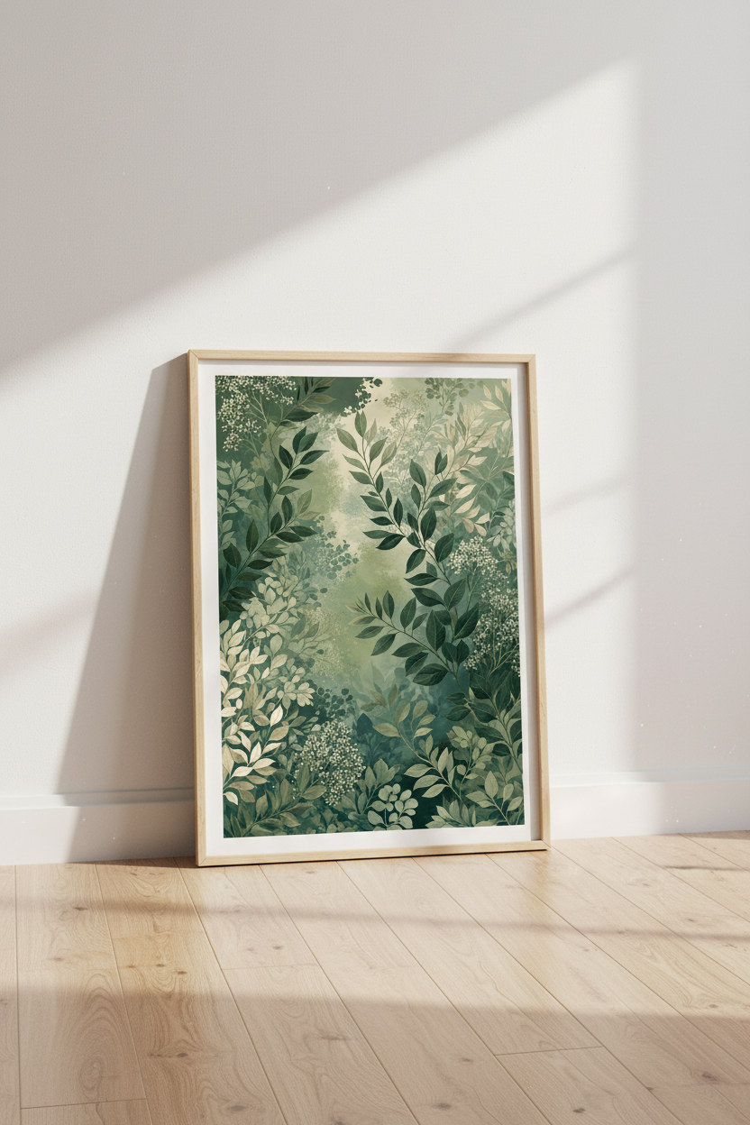 Sage Green Botanical Leaves Wall Art | Forest Garden Decor | Earthy Aesthetic Poster