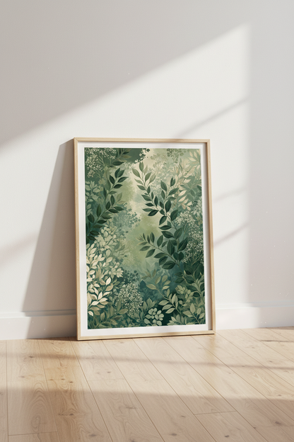 Sage Green Botanical Leaves Wall Art | Forest Garden Decor | Earthy Aesthetic Poster