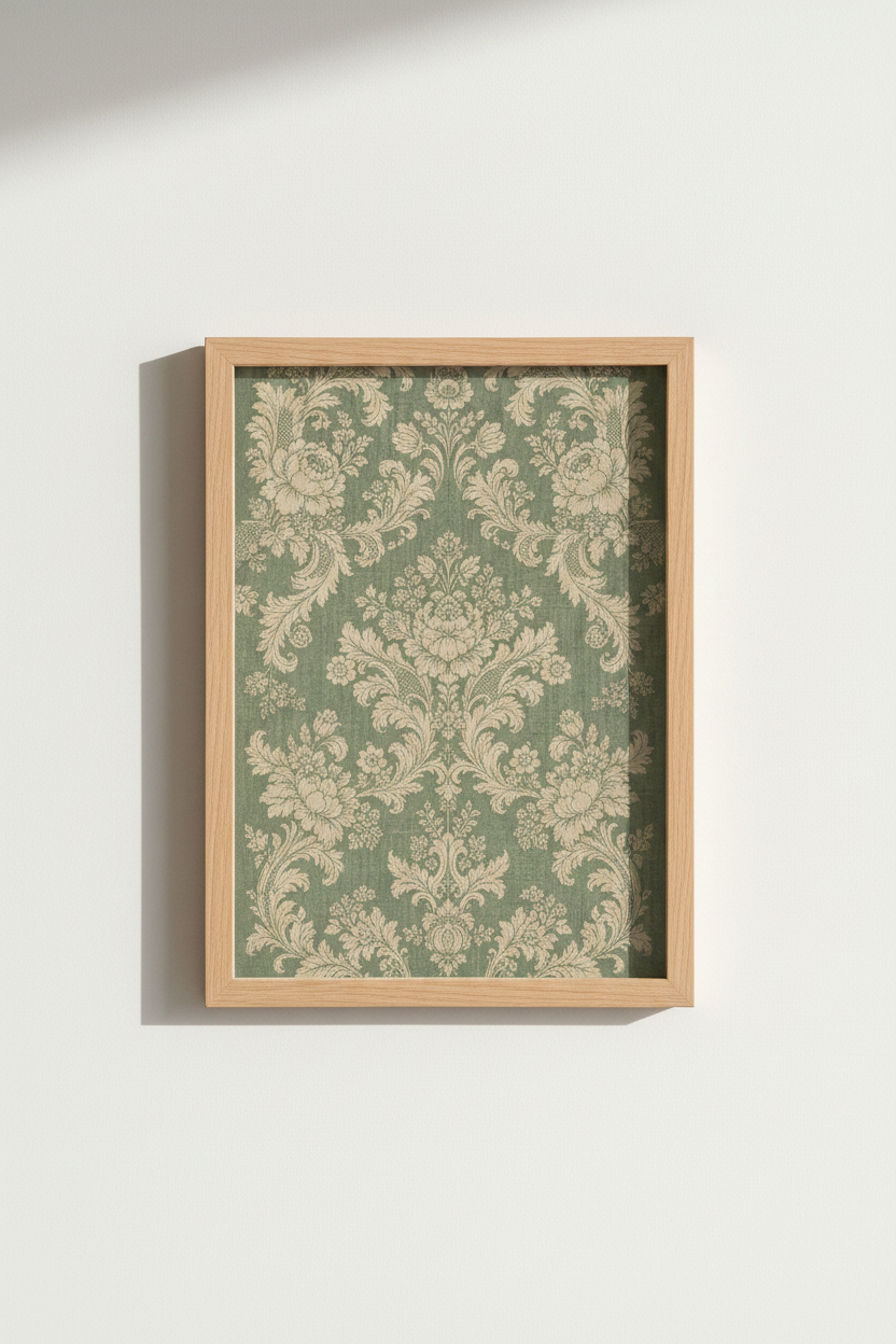 Damask Wall Art Print | Living Room Decor | Vintage Green Floral Poster