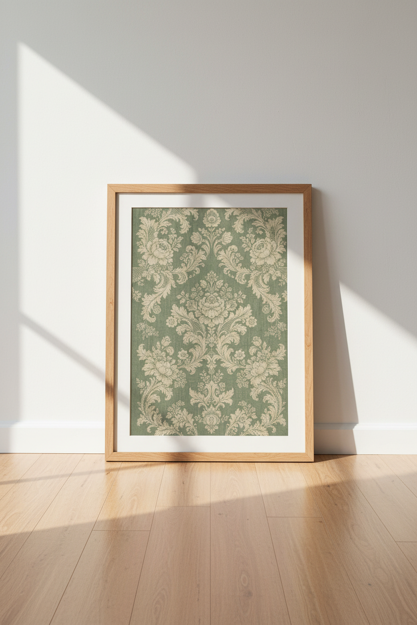 Damask Wall Art Print | Living Room Decor | Vintage Green Floral Poster