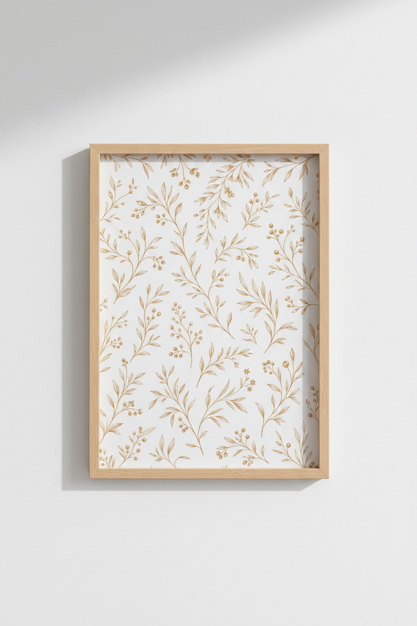 Botanical Floral Line Art | Gold Branch Poster, Minimalist Bedroom Wall Decor