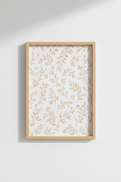 Botanical Floral Line Art | Gold Branch Poster, Minimalist Bedroom Wall Decor