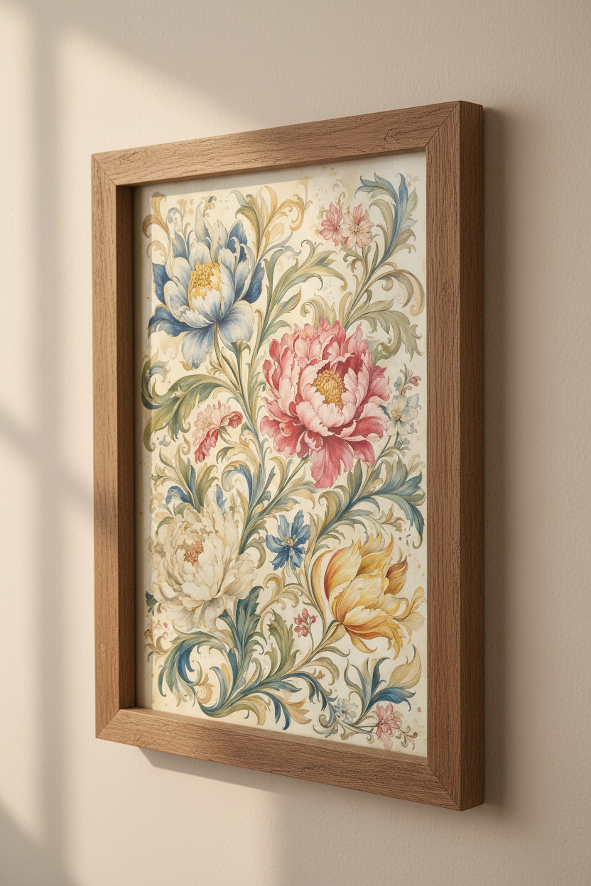 Vintage Floral Peony Wall Art Print | Botanical Living Room Decor | Chinoiserie Poster