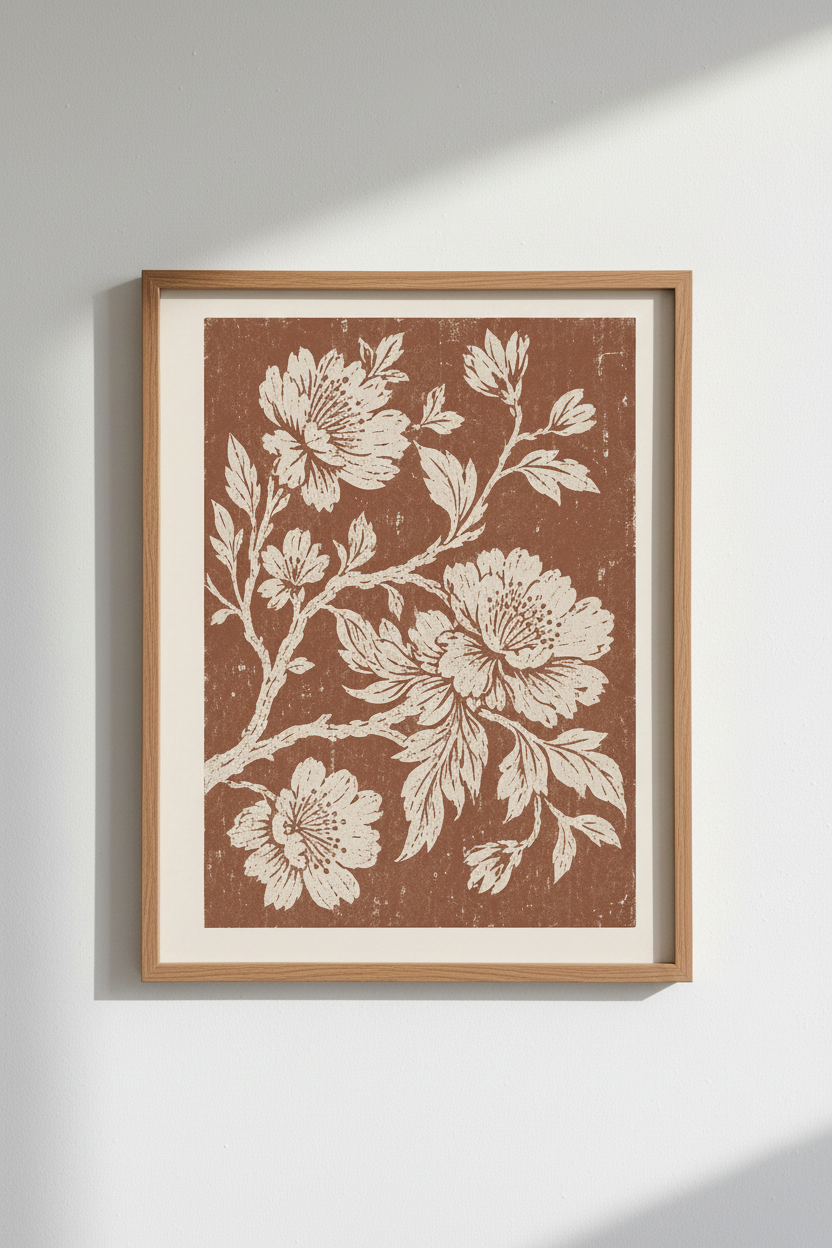 Vintage Botanical Poster | Rust-Brown Floral, Living Room Decor