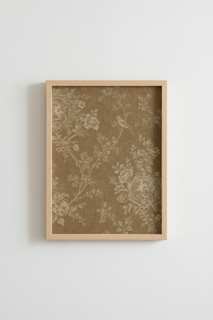 Botanical Poster | Toile Brown Pattern, Living Room Decor