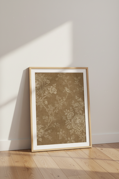 Botanical Poster | Toile Brown Pattern, Living Room Decor