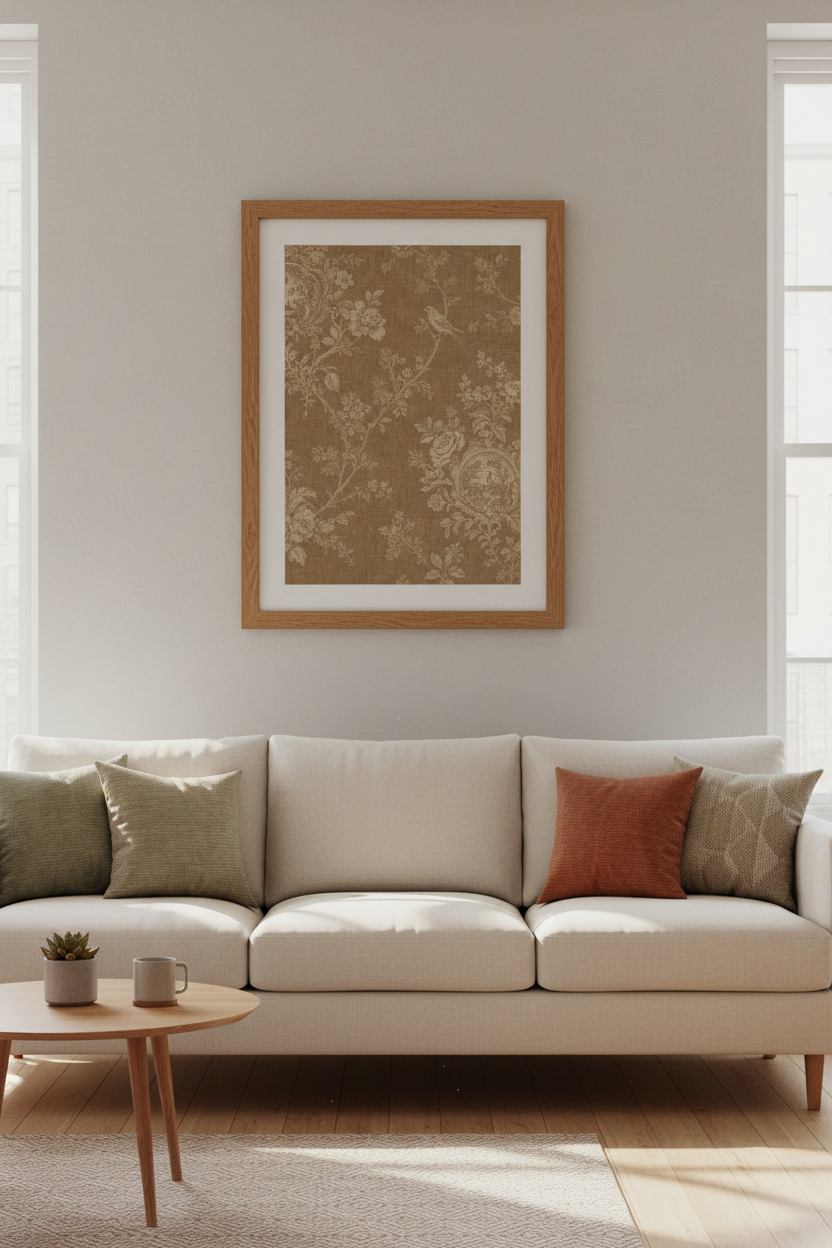 Botanical Poster | Toile Brown Pattern, Living Room Decor