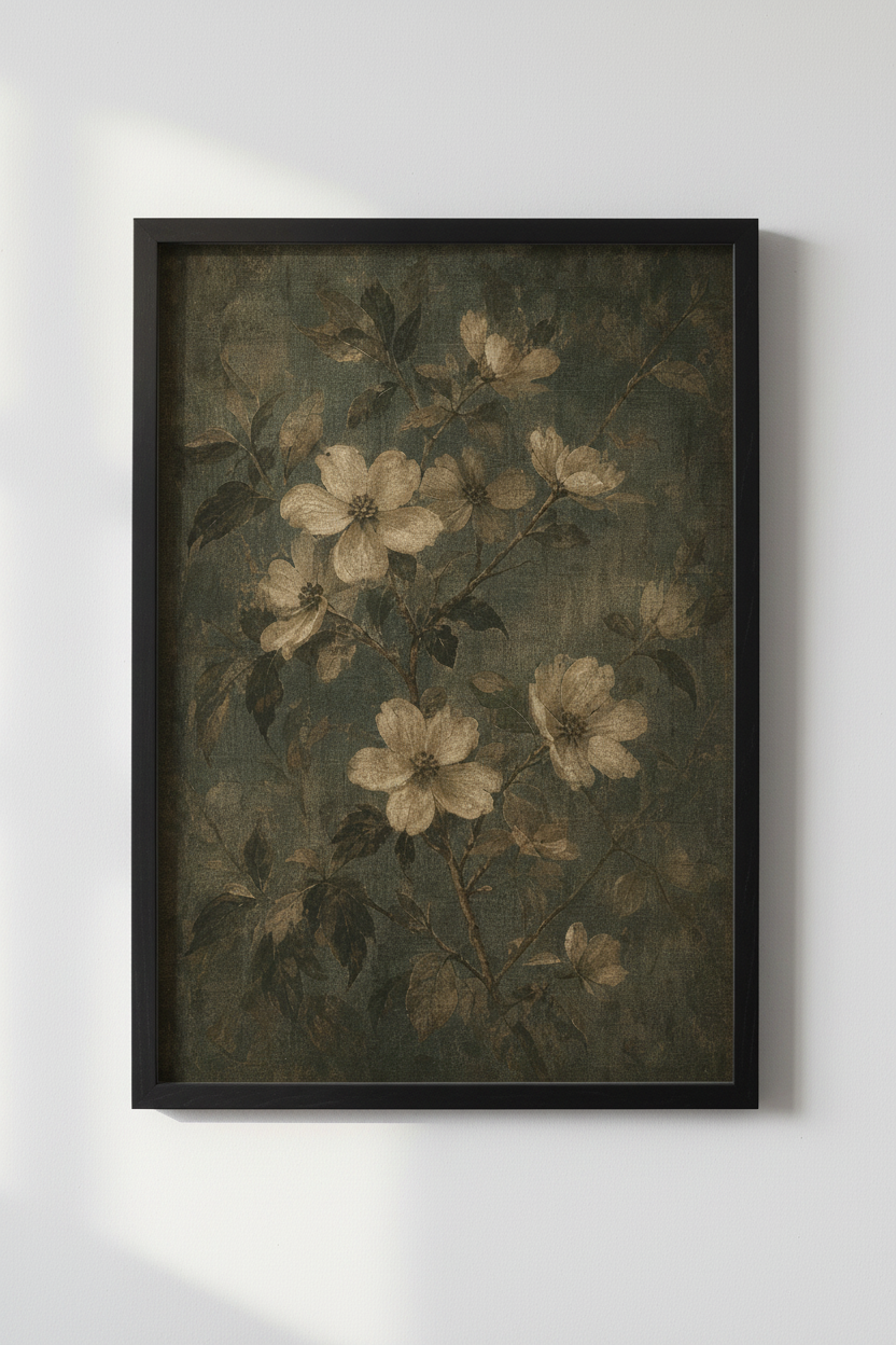 Vintage Moody Floral Wall Art | Dark Botanical Oil Painting Poster, Living Room Decor