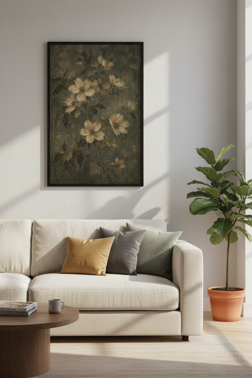 Vintage Moody Floral Wall Art | Dark Botanical Oil Painting Poster, Living Room Decor