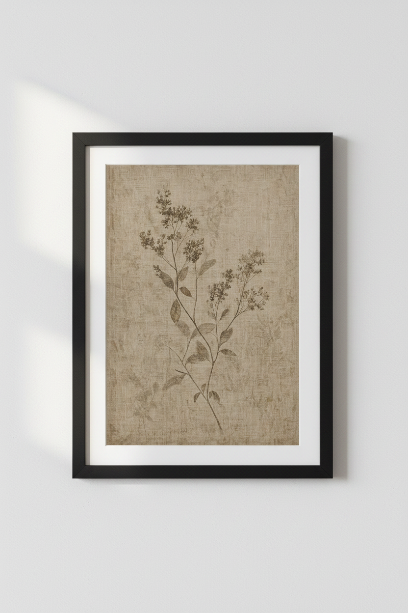 Vintage Botanical Wildflower Print | Rustic Beige Linen Poster, Farmhouse Wall Art