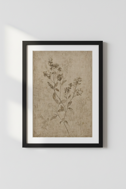 Vintage Botanical Wildflower Print | Rustic Beige Linen Poster, Farmhouse Wall Art