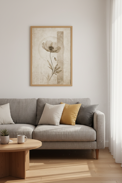 Poppy Botanical Wall Art | Abstract Neutral Sepia Print, Modern Minimalist Decor