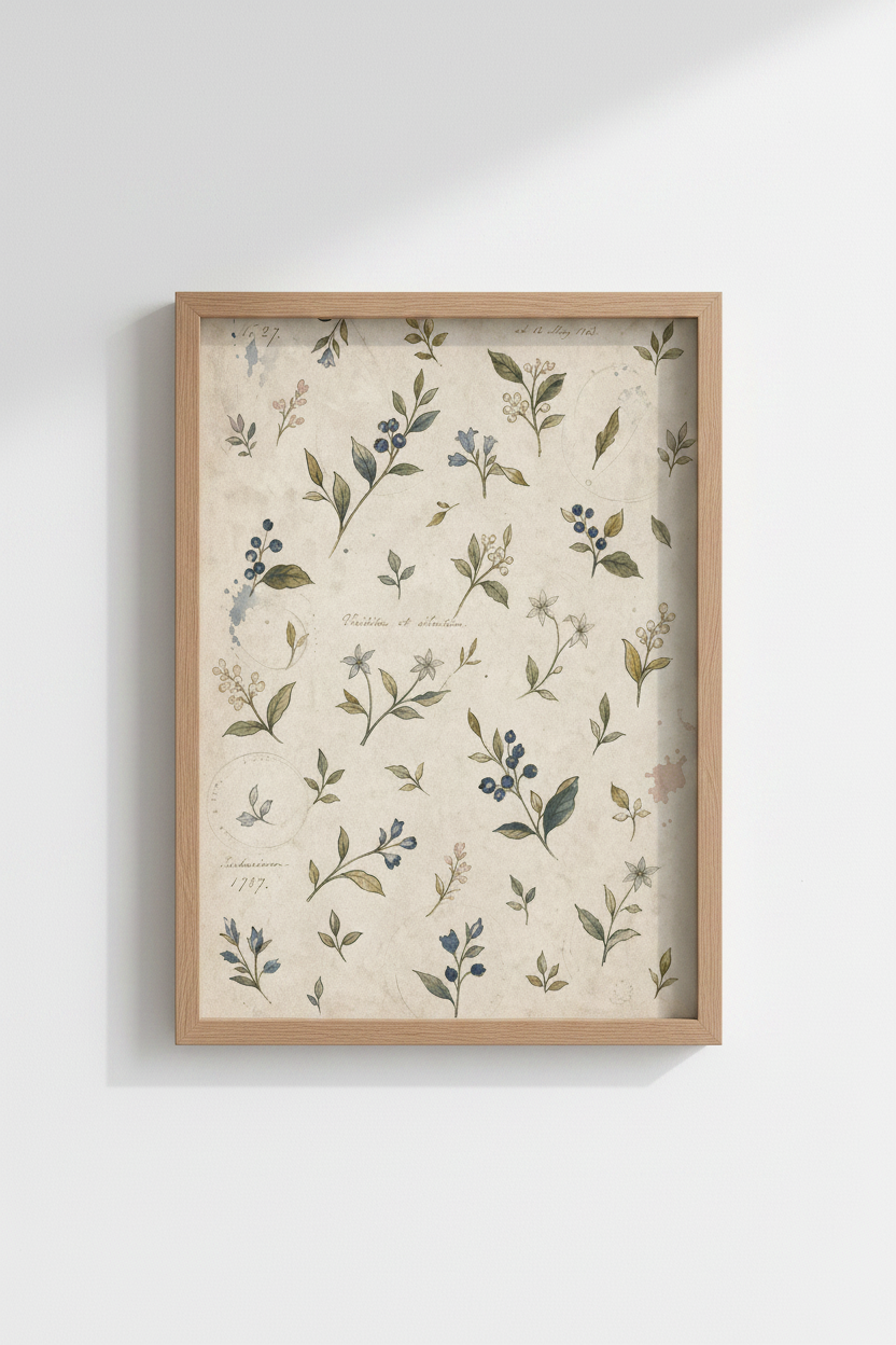 Botanical Wall Art | Watercolor Florals, Neutral Living Room Decor | Vintage Poster