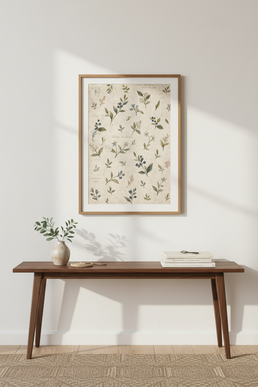 Botanical Wall Art | Watercolor Florals, Neutral Living Room Decor | Vintage Poster