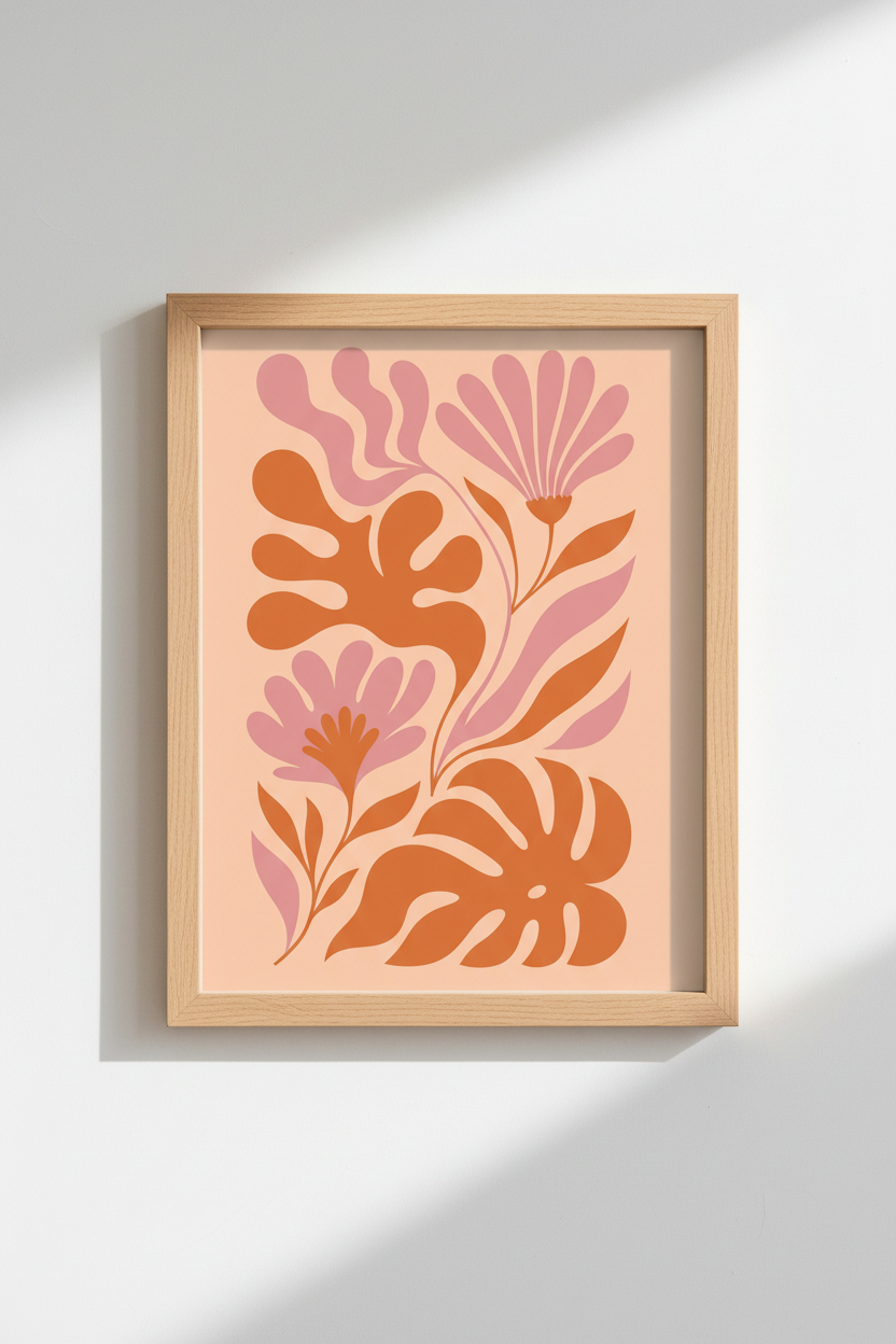 Floral Abstract Art | Orange Peach Palette, Living Room Decor | Modern Poster