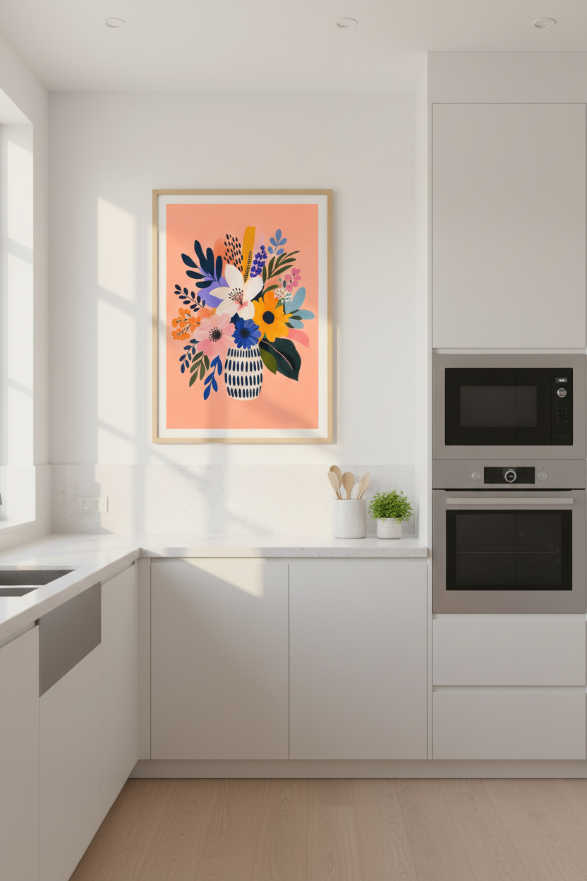 Colorful Floral Art Print | Modern Botanical Vase Poster, Bright Living Room Decor
