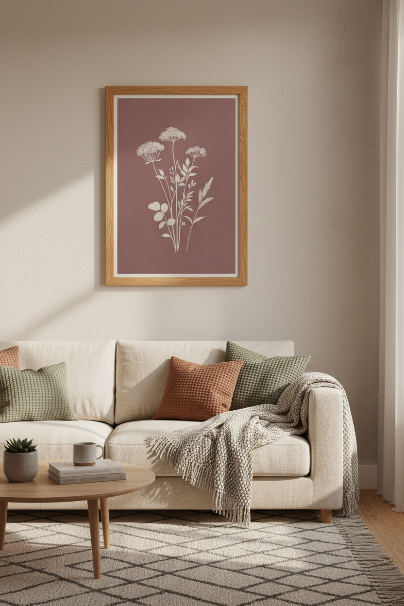 Botanical Wildflower Wall Art | Terracotta Boho Floral Print, Bedroom Poster