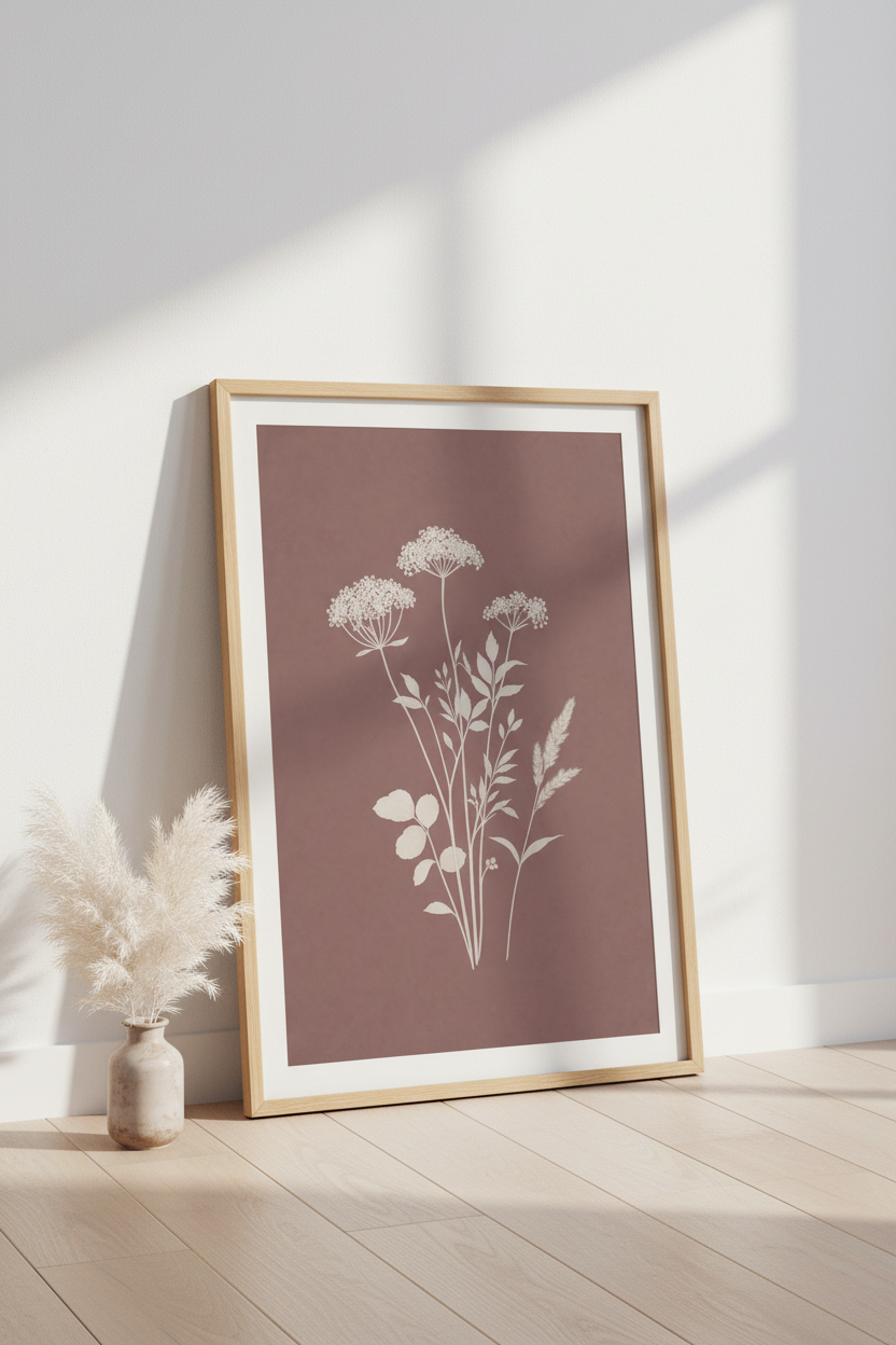 Botanical Wildflower Wall Art | Terracotta Boho Floral Print, Bedroom Poster