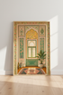 Persian Arched Window Wall Art | Sage Green Floral Decor | Boho Aesthetic Poster
