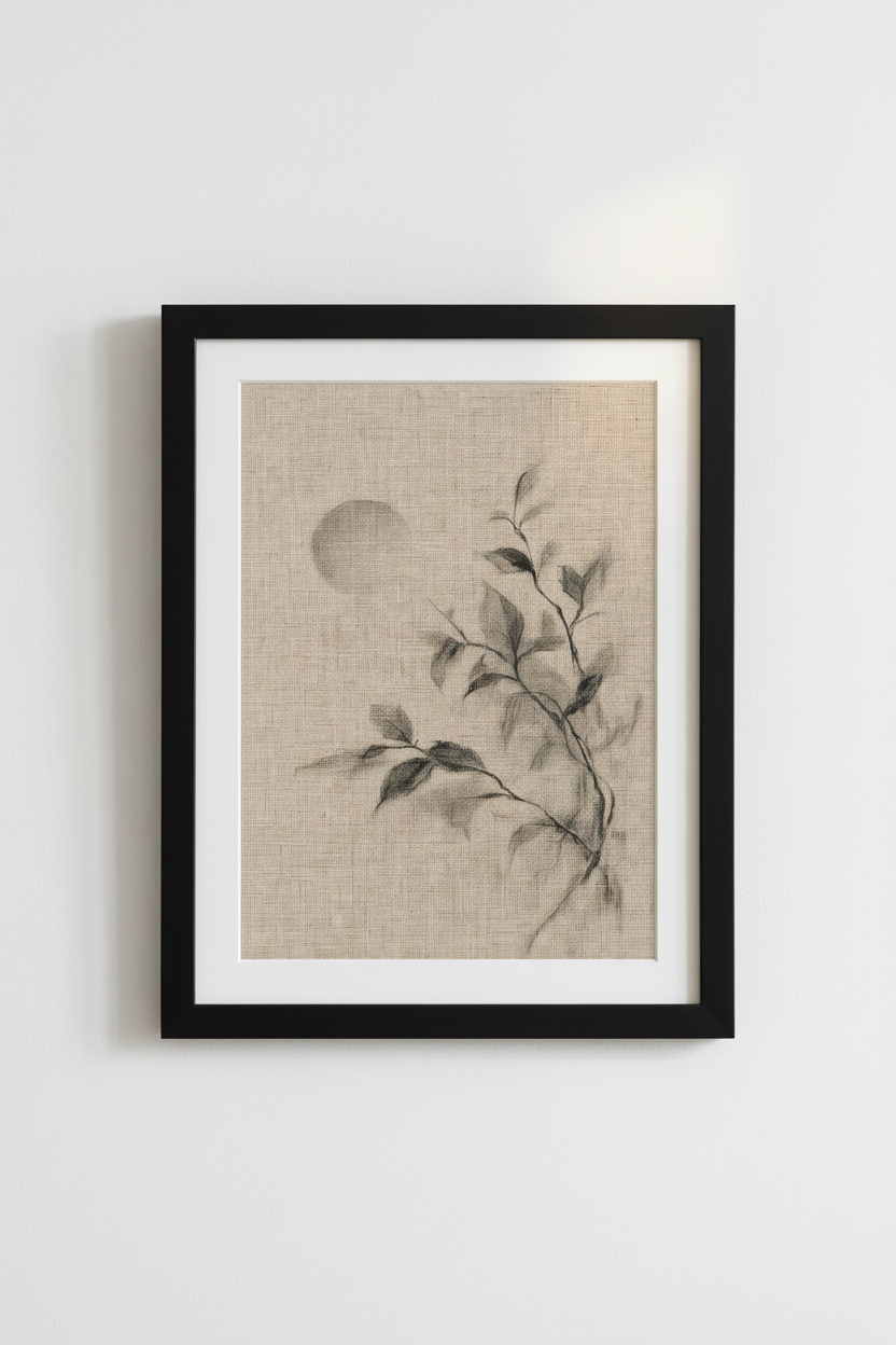 Charcoal Leaves Sketch Wall Art | Minimalist Neutral Poster | Zen Home Decor