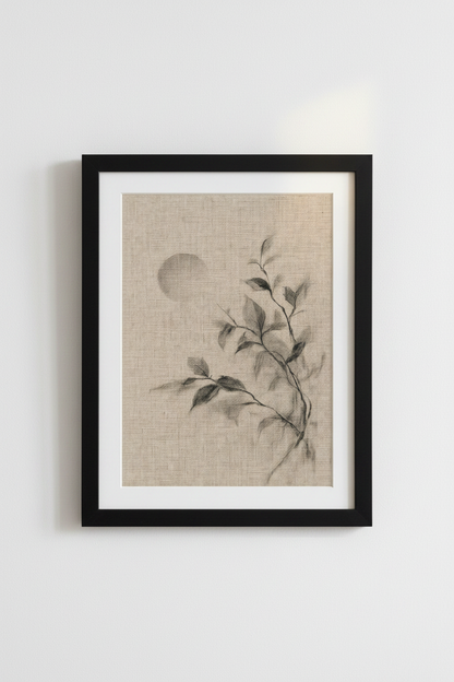 Charcoal Leaves Sketch Wall Art | Minimalist Neutral Poster | Zen Home Decor