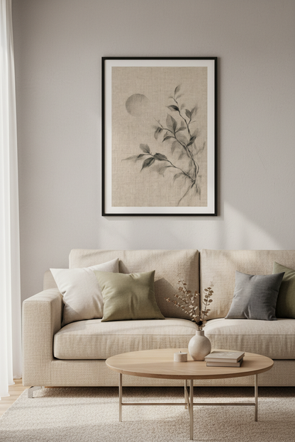 Charcoal Leaves Sketch Wall Art | Minimalist Neutral Poster | Zen Home Decor