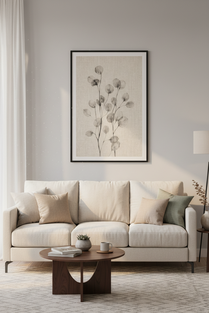 Eucalyptus Sketch Wall Art | Minimalist Botanical Neutral Print | Zen Bedroom Decor