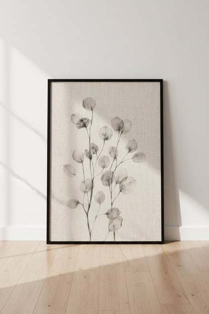 Eucalyptus Sketch Wall Art | Minimalist Botanical Neutral Print | Zen Bedroom Decor