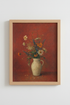 Floral still life print | Impressionist vase art, red backdrop decor