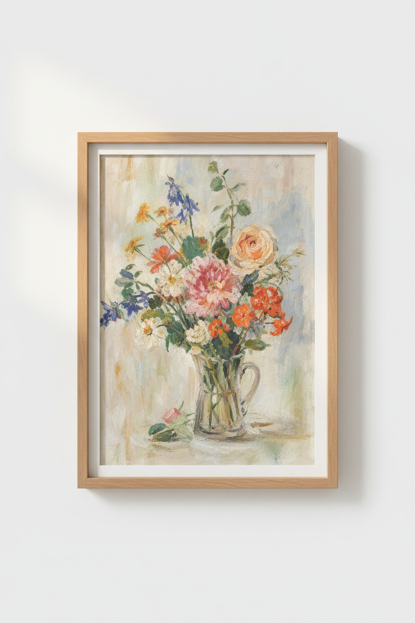 floral wall art | Impressionist bouquet, living room decor