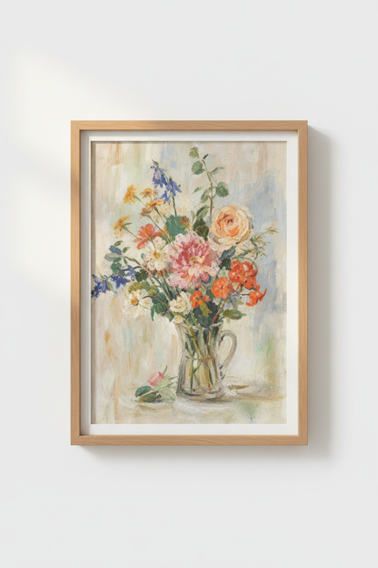floral wall art | Impressionist bouquet, living room decor