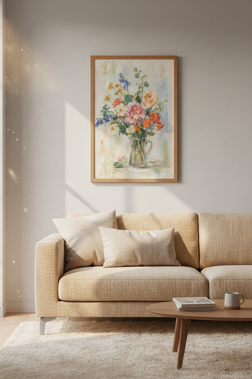 floral wall art | Impressionist bouquet, living room decor