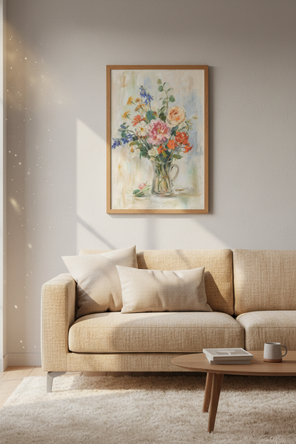 floral wall art | Impressionist bouquet, living room decor