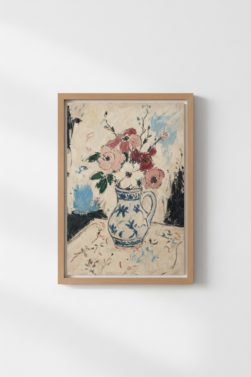 Floral Wall Art | Impressionist Bouquet in Soft Pink, Living Room Decor