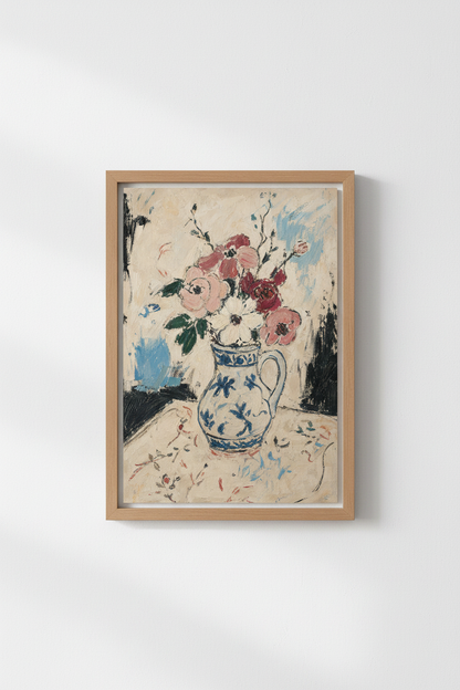 Floral Wall Art | Impressionist Bouquet in Soft Pink, Living Room Decor
