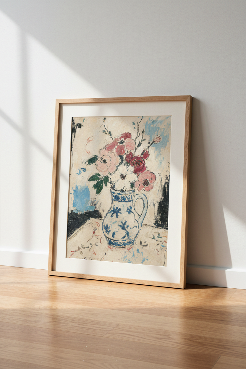 Floral Wall Art | Impressionist Bouquet in Soft Pink, Living Room Decor