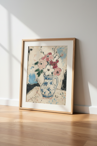 Floral Wall Art | Impressionist Bouquet in Soft Pink, Living Room Decor
