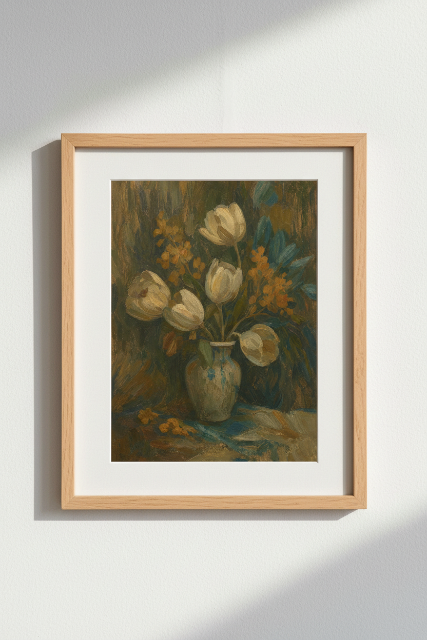 Moody Floral Wall Art | Impressionist, earthy tones | Living Room Decor Poster