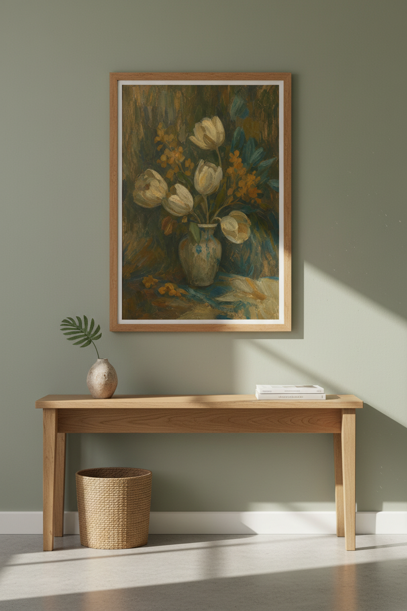 Moody Floral Wall Art | Impressionist, earthy tones | Living Room Decor Poster