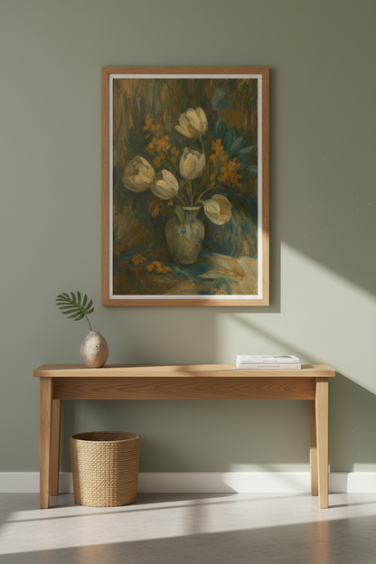 Moody Floral Wall Art | Impressionist, earthy tones | Living Room Decor Poster