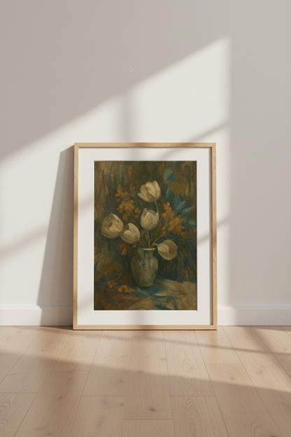 Moody Floral Wall Art | Impressionist, earthy tones | Living Room Decor Poster