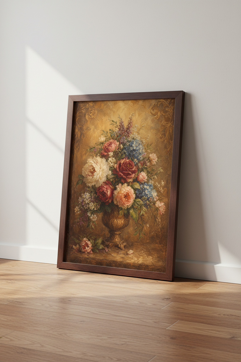 Antique Floral Art | Romantic Bouquet Canvas Print | Cozy Living Poster