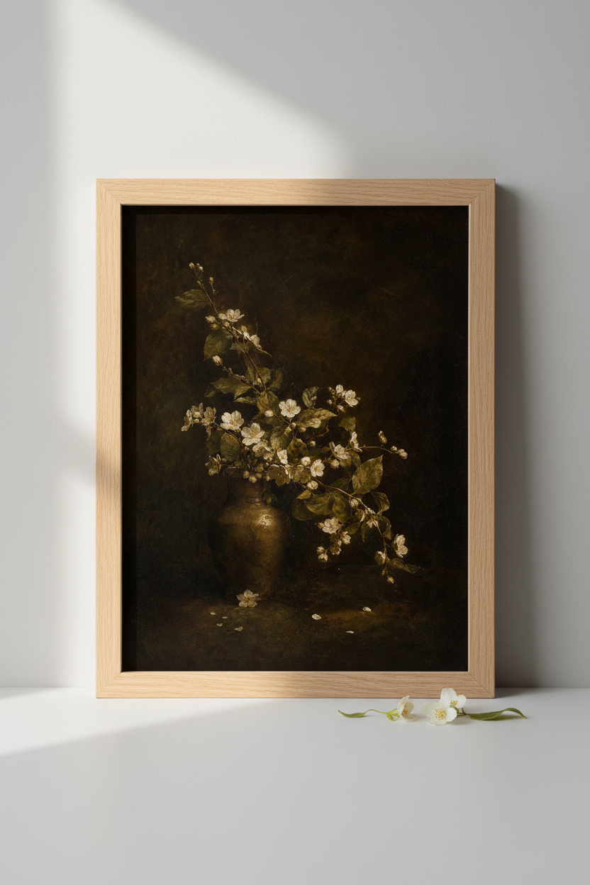 botanical wall art | vintage floral vase decor, moody living room poster
