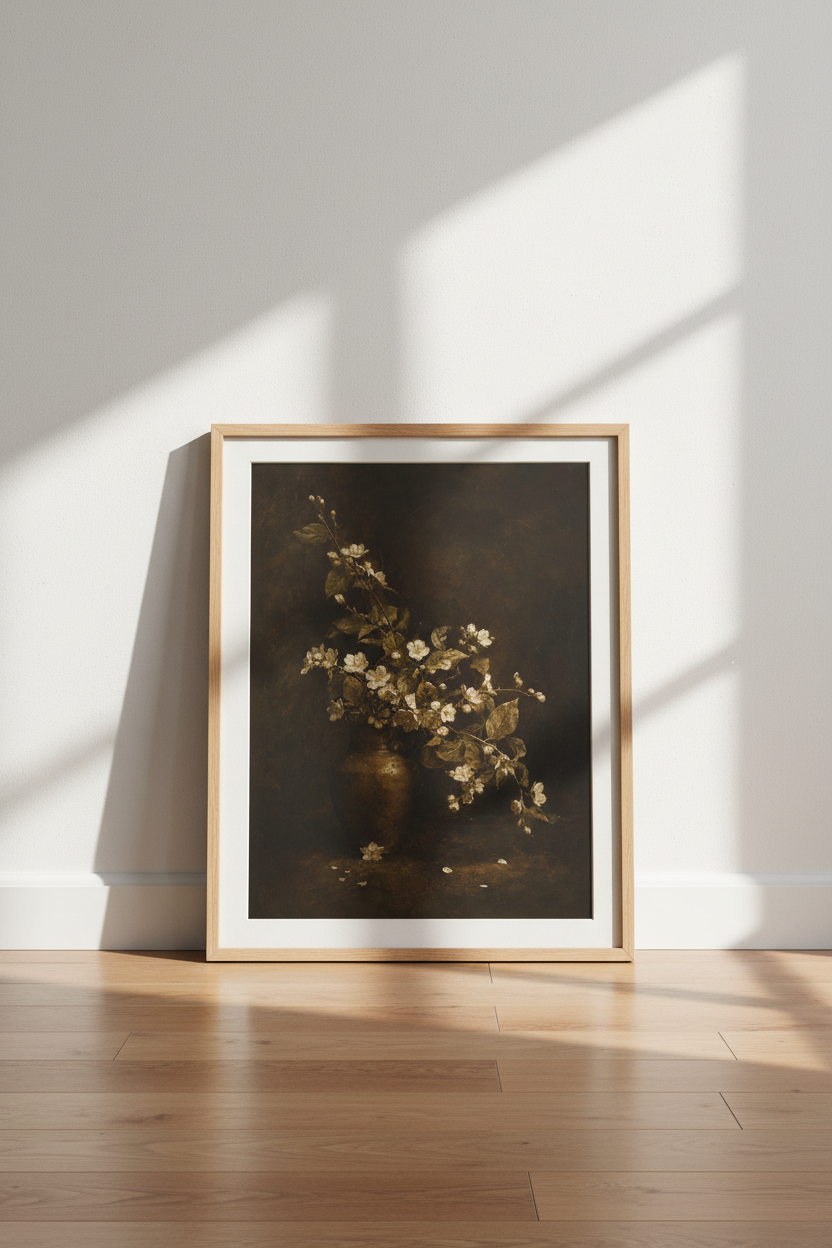 botanical wall art | vintage floral vase decor, moody living room poster