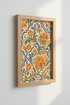 Vintage Floral Tile Wall Art Print | Orange & Blue Botanical | Mediterranean Poster