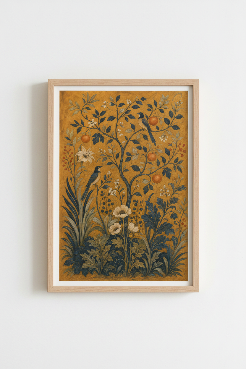 Botanical Wall Art Print Birds in Orchard | Living Room Decor | Vintage Poster